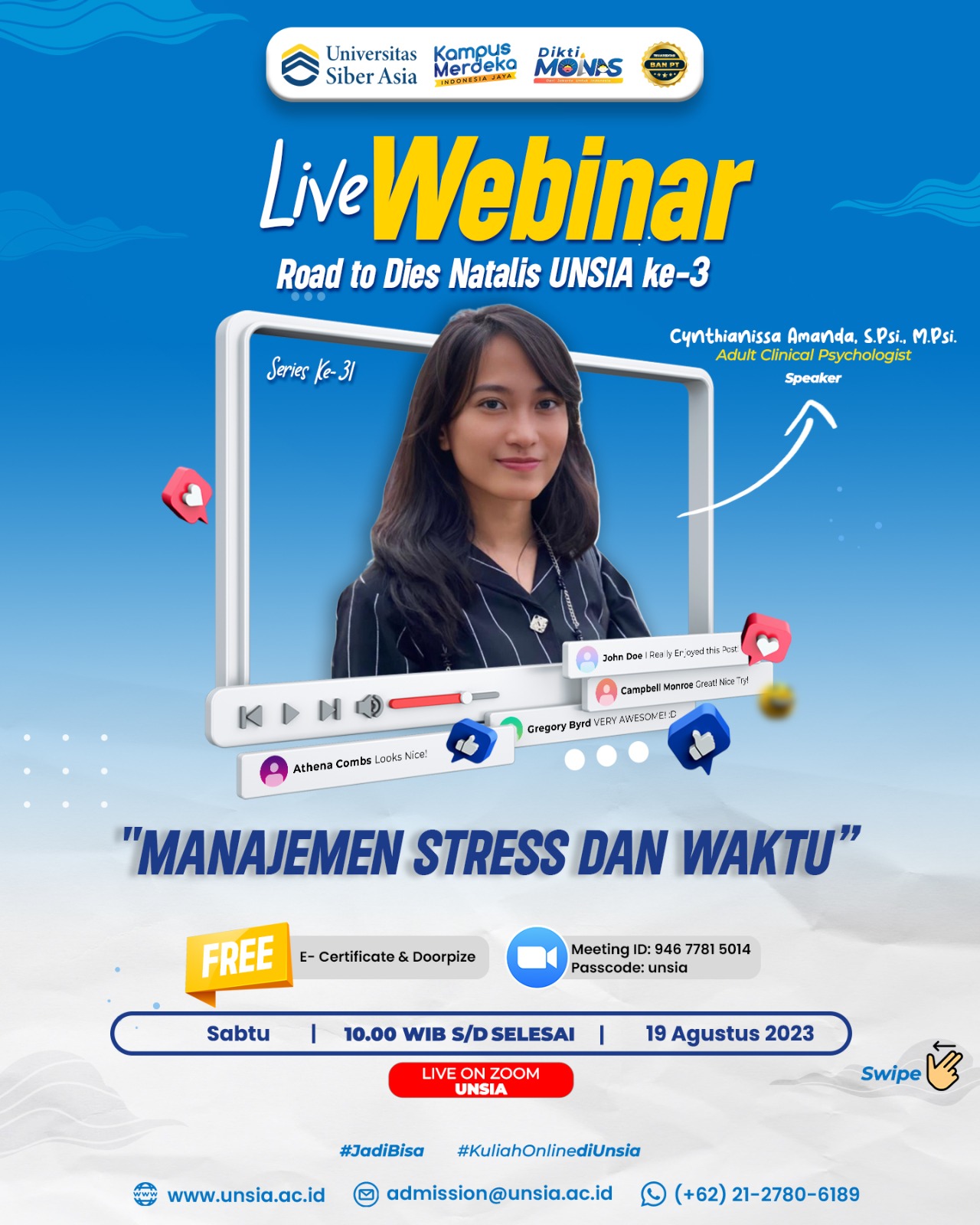 Webinar Series Universitas Siber Asia “Manajemen Stress dan Waktu”